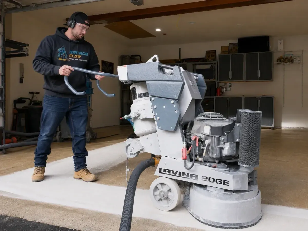 Garage floor surface preparation stage