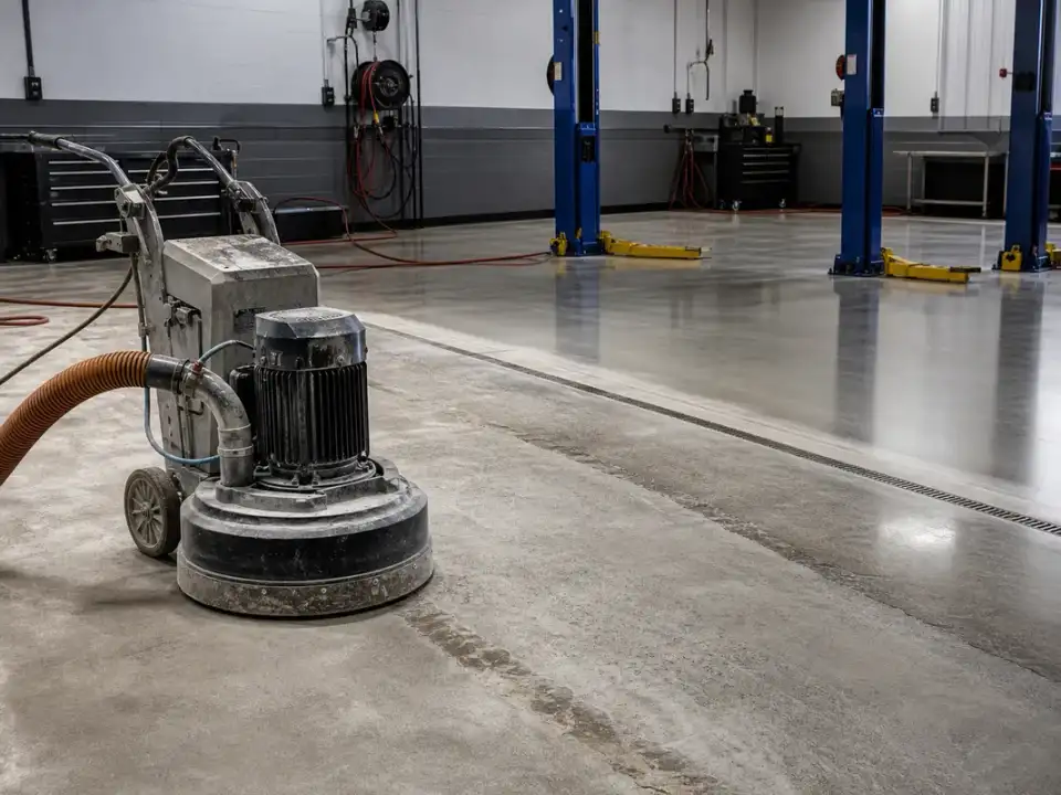 auto shop epoxy flooring Atlanta concrete prep for service bay coating