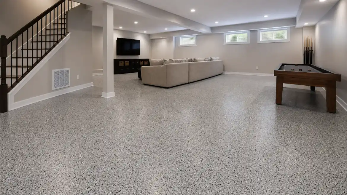 basement floor coating in Atlanta home by Garage Glow