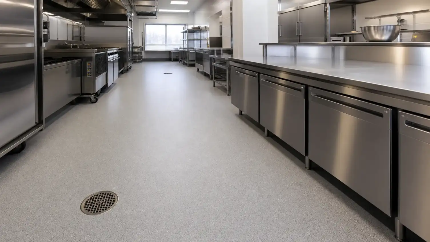commercial kitchen epoxy flooring Atlanta with cleanable textured finish
