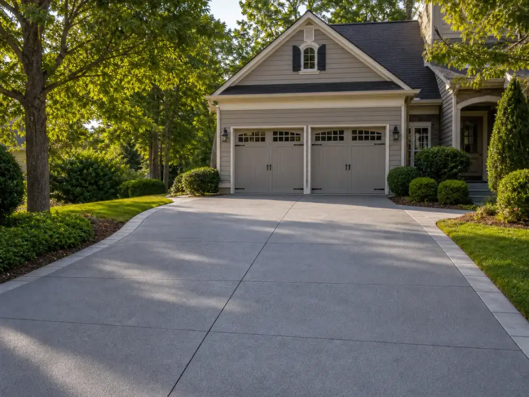 Garage Glow Final Durable gray concrete coating finish on a Johns Creek driveway