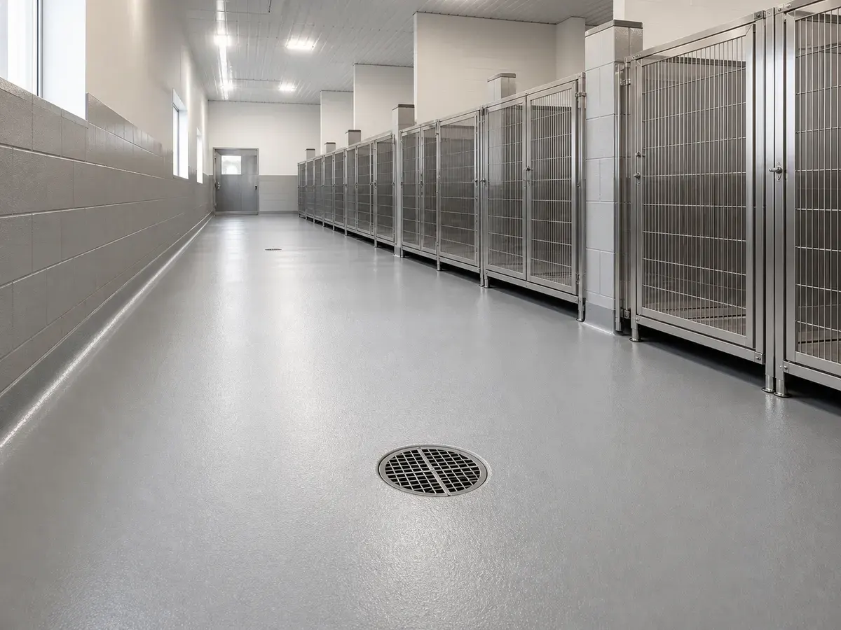Garage Glow Final Easy-clean coated kennel floor in Decatur