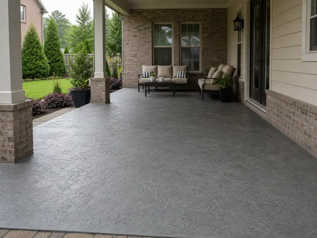 Garage Glow Final Textured gray concrete coating applied to an Alpharetta patio