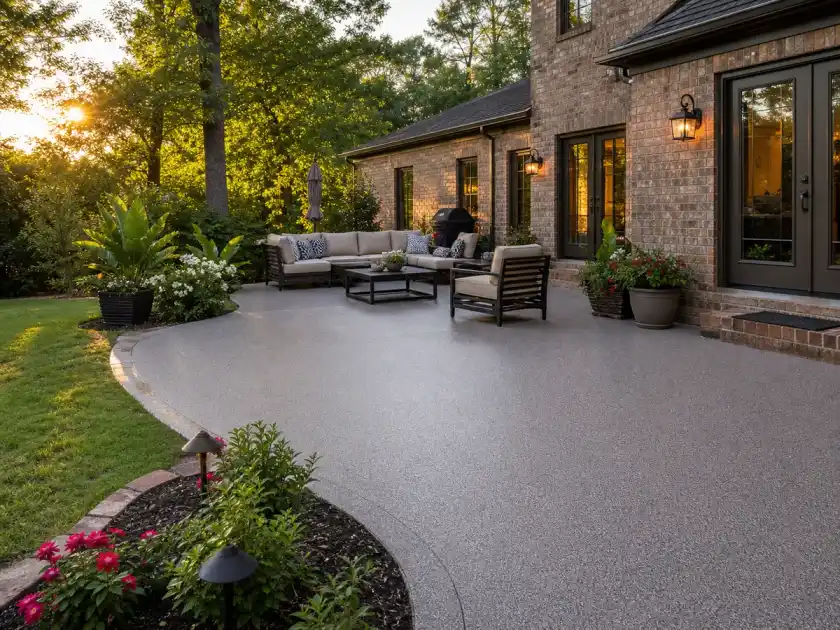 Decorative coated patio in an Atlanta backyard