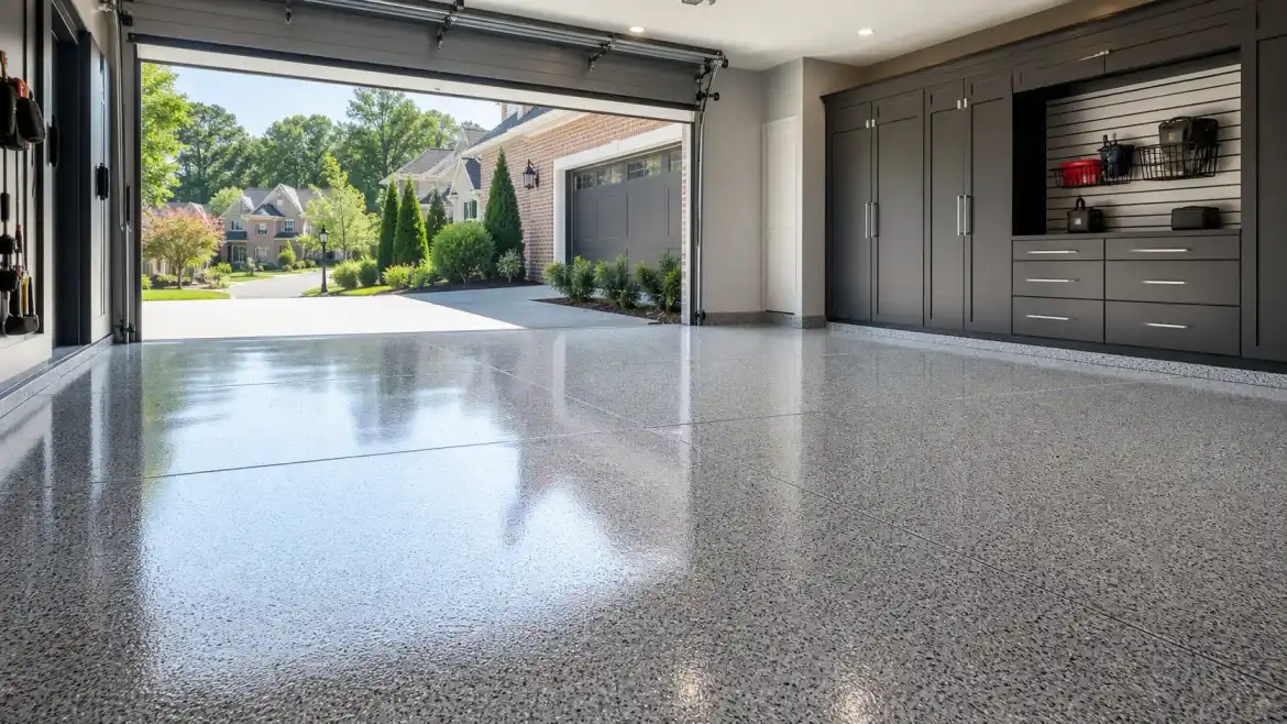 Completed showroom-quality garage floor coating in Atlanta