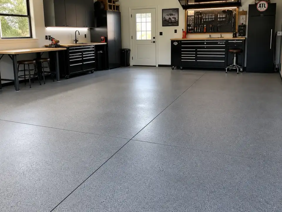 Smooth protective concrete coating on a multipurpose floor