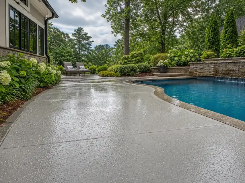 pool deck coating atlanta maintained surface after rain near backyard pool