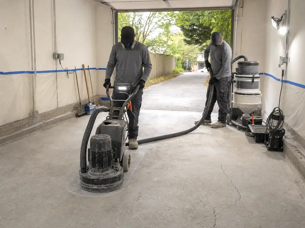 Garage Glow crew working on epoxy flooring for a Decatur homeowner