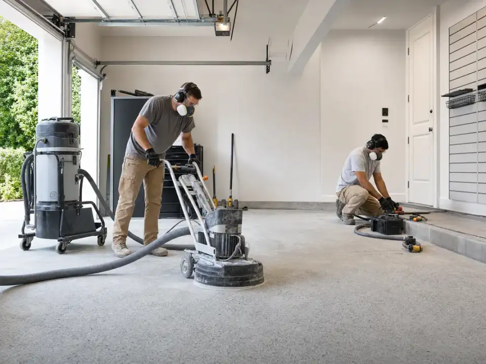 Garage Glow crew working on garage floor coating for a Johns Creek homeowner