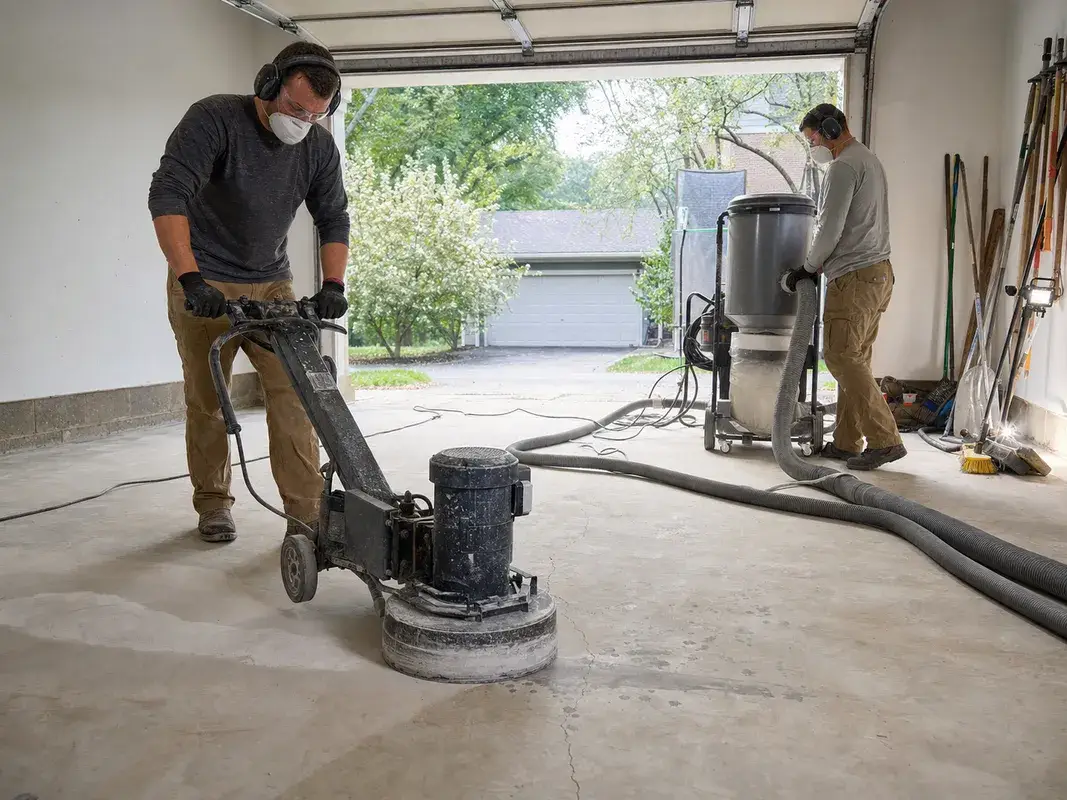 Garage Glow crew working on epoxy flooring for a Marietta homeowner
