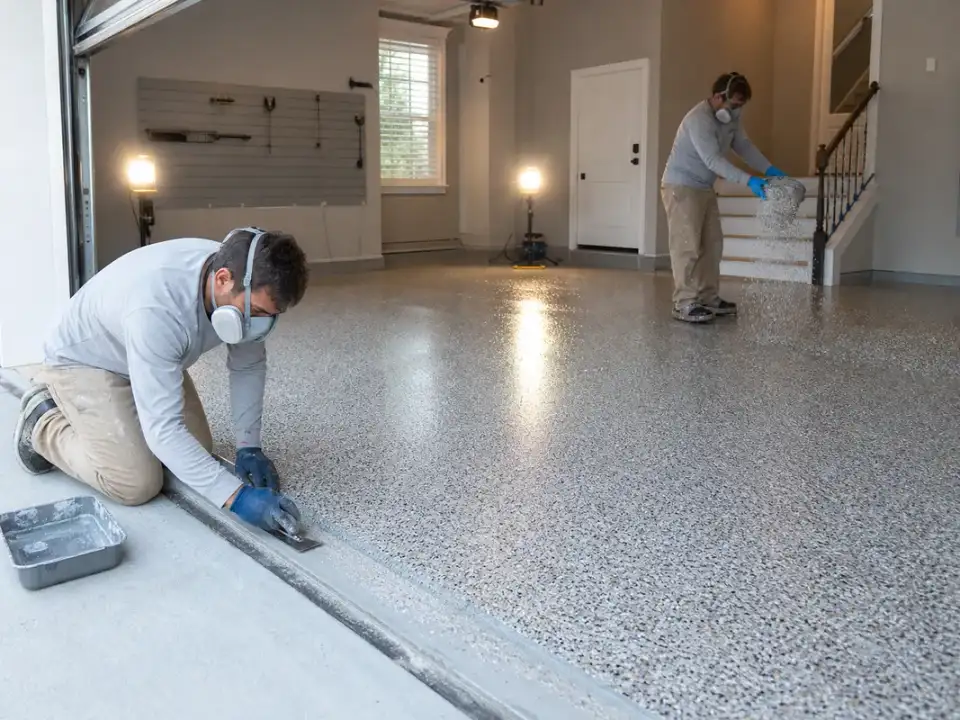 Garage Glow crew working on garage floor coating for a Peachtree Corners homeowner