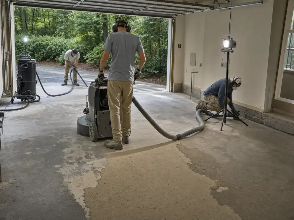 Garage Glow crew working on garage floor coating for a Roswell homeowner