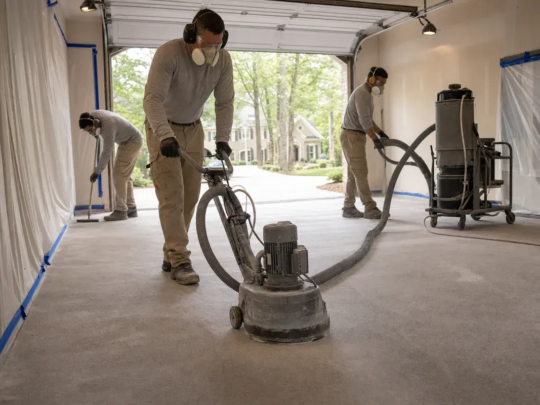 Garage Glow crew working on garage floor coating for a Sandy Springs homeowner