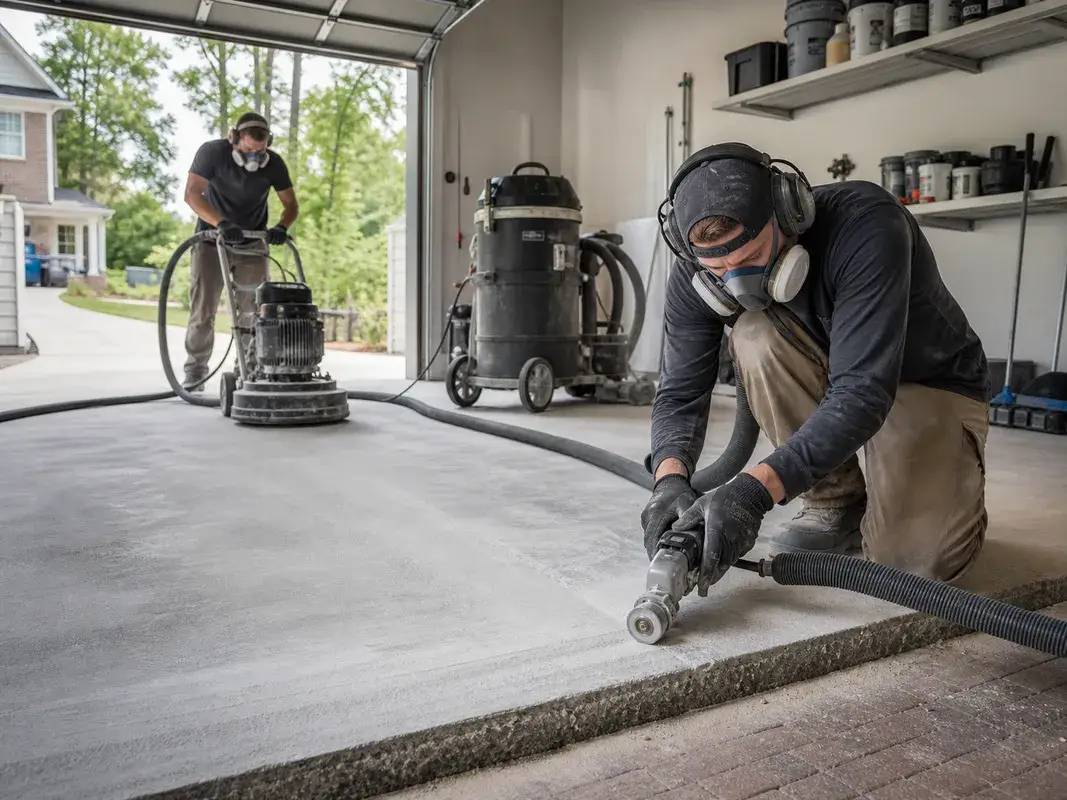Garage Glow crew working on garage floor coating for a Smyrna homeowner