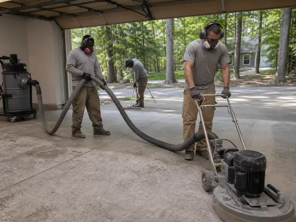 Garage Glow crew working on garage floor coating for a Stone Mountain homeowner